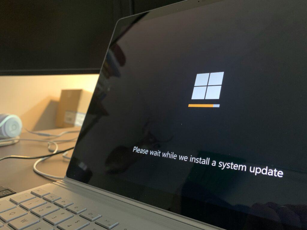 PC with Windows update running