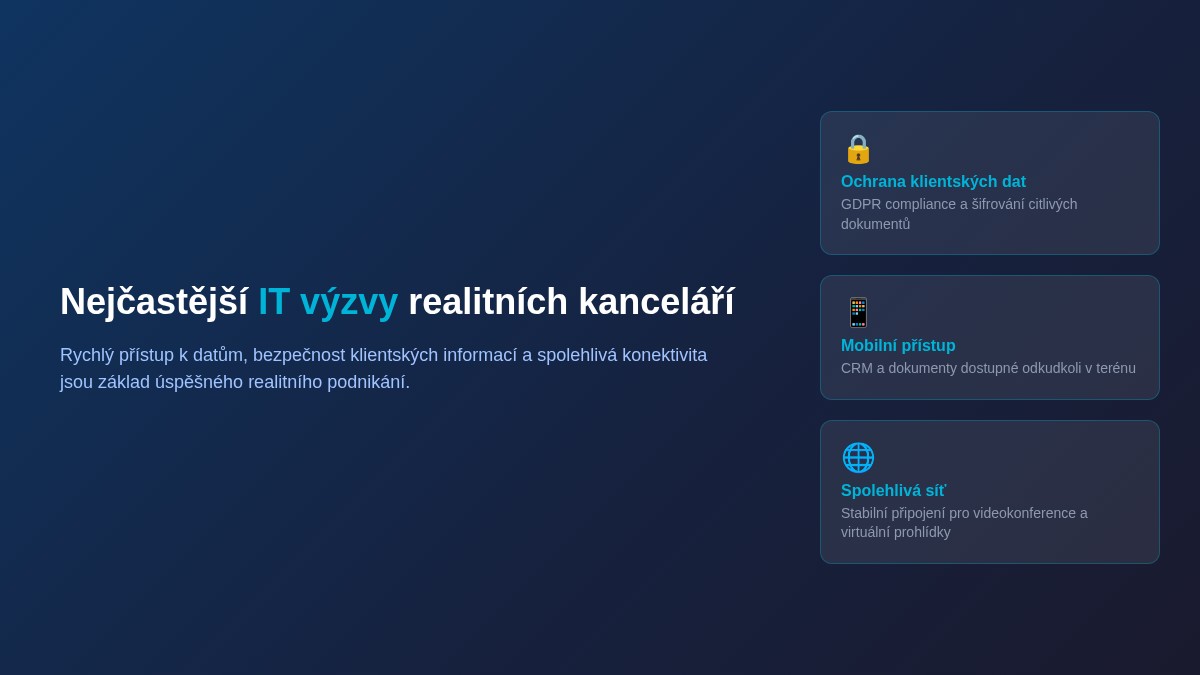 Nejčastější IT výzvy realitních kanceláří – ochrana dat, mobilní přístup, spolehlivá síť