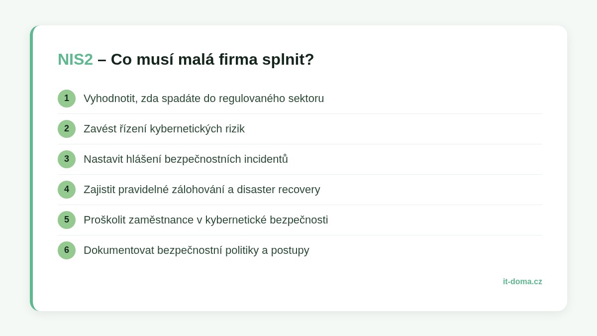 NIS2 checklist pro malé firmy – 6 kroků ke splnění požadavků