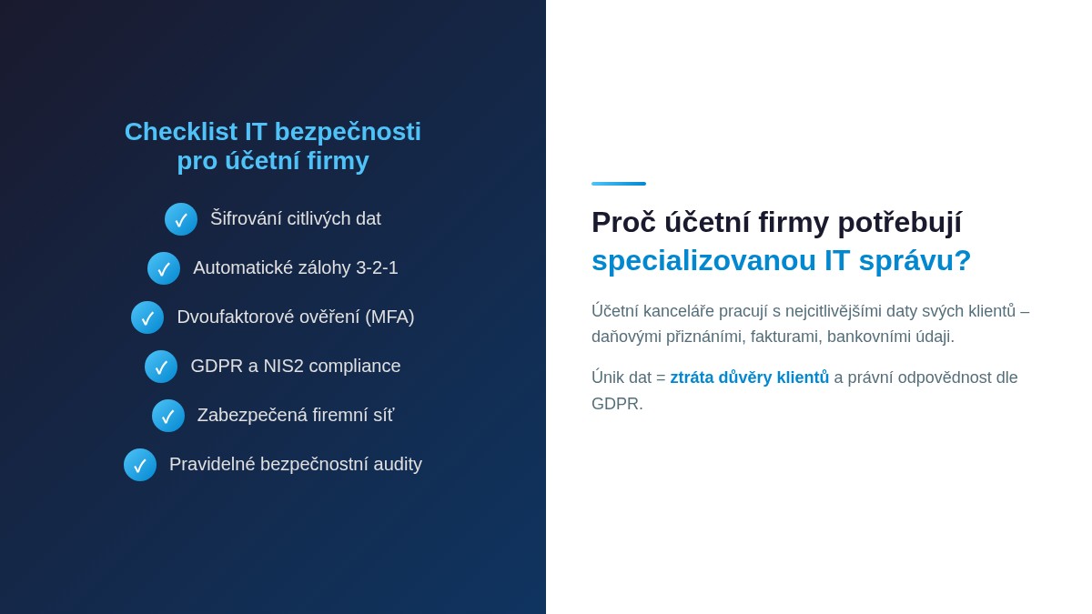 Checklist IT bezpečnosti pro účetní firmy – šifrování, zálohy, MFA, GDPR