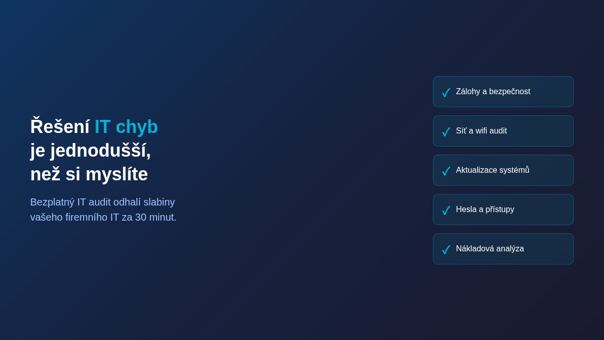 IT audit pro malé firmy – checklist bezpečnosti, sítě a záloh