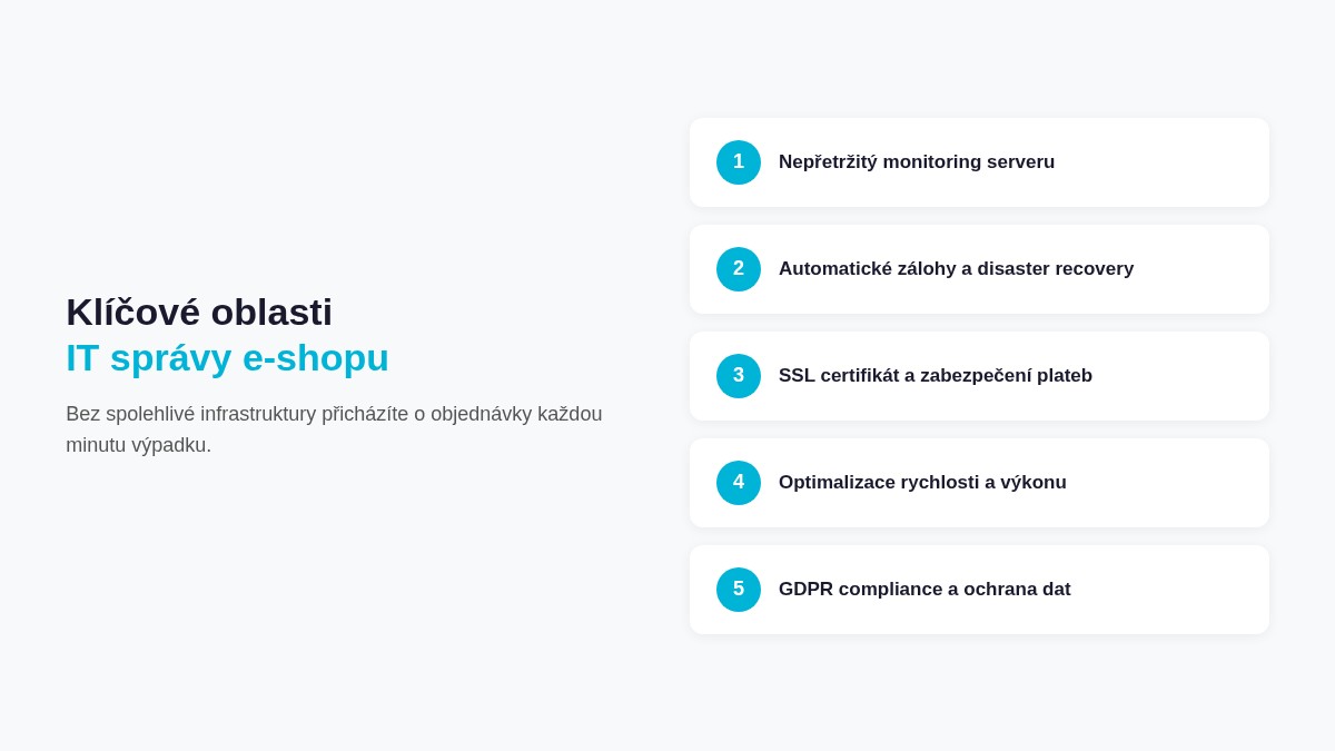 Klíčové oblasti IT správy e-shopu – monitoring, zálohy, SSL, výkon, GDPR