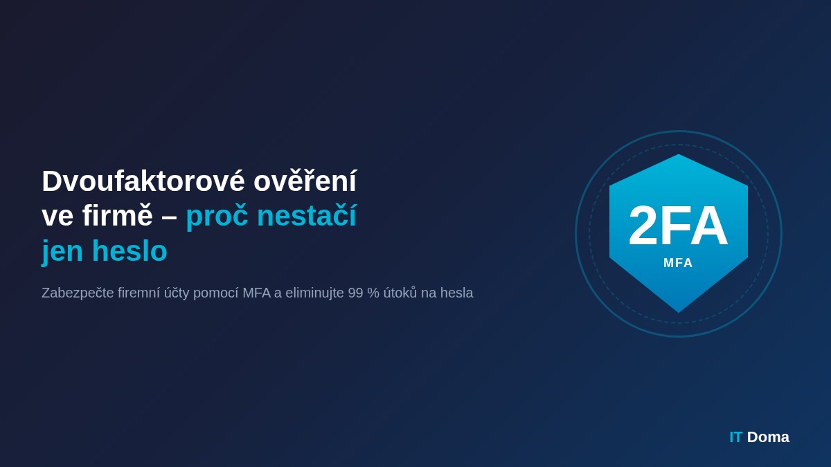 Dvoufaktorové ověření ve firmě – proč nestačí jen heslo – ilustrace 2FA zabezpečení