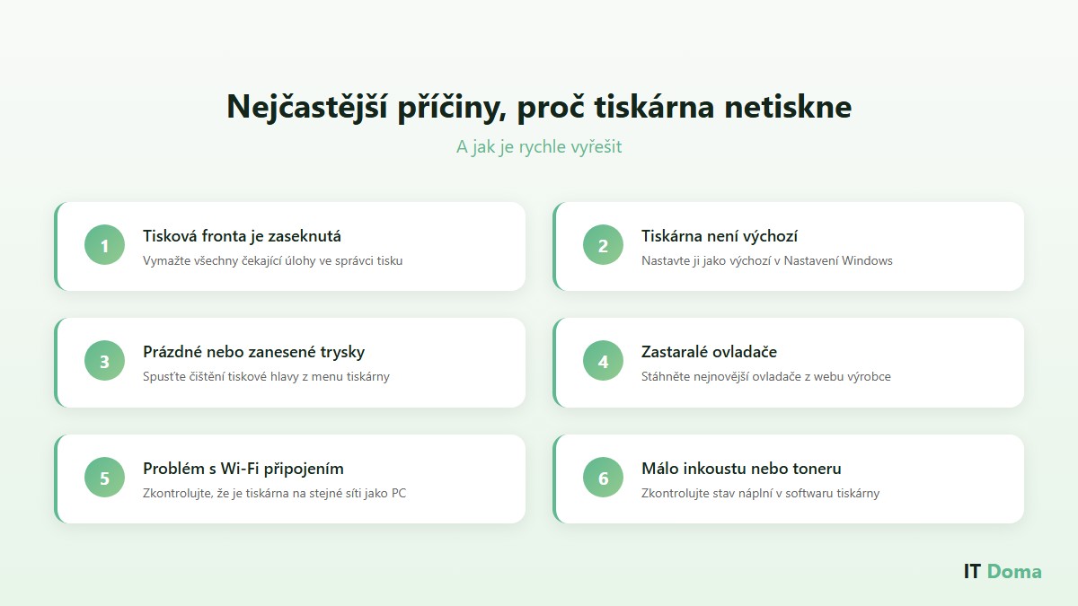 Nejčastější příčiny proč tiskárna netiskne