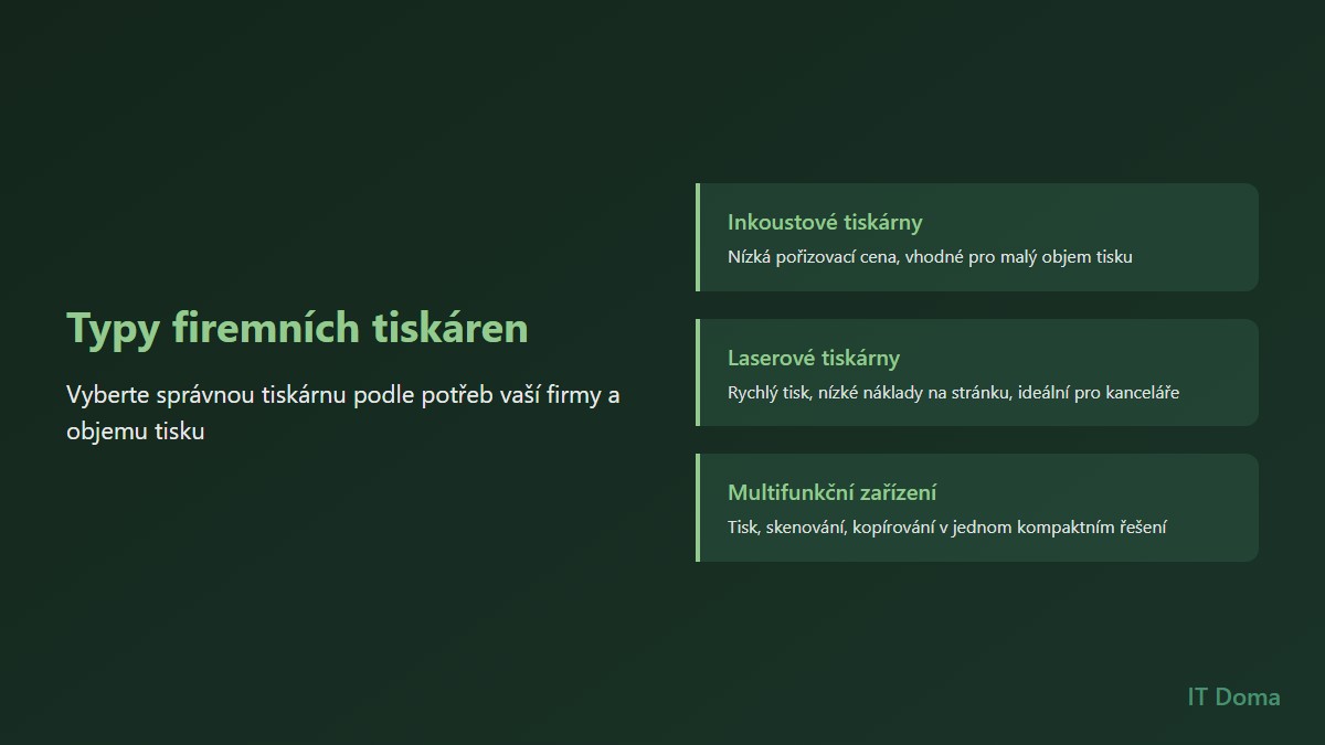 Typy firemních tiskáren - inkoustové, laserové a multifunkční