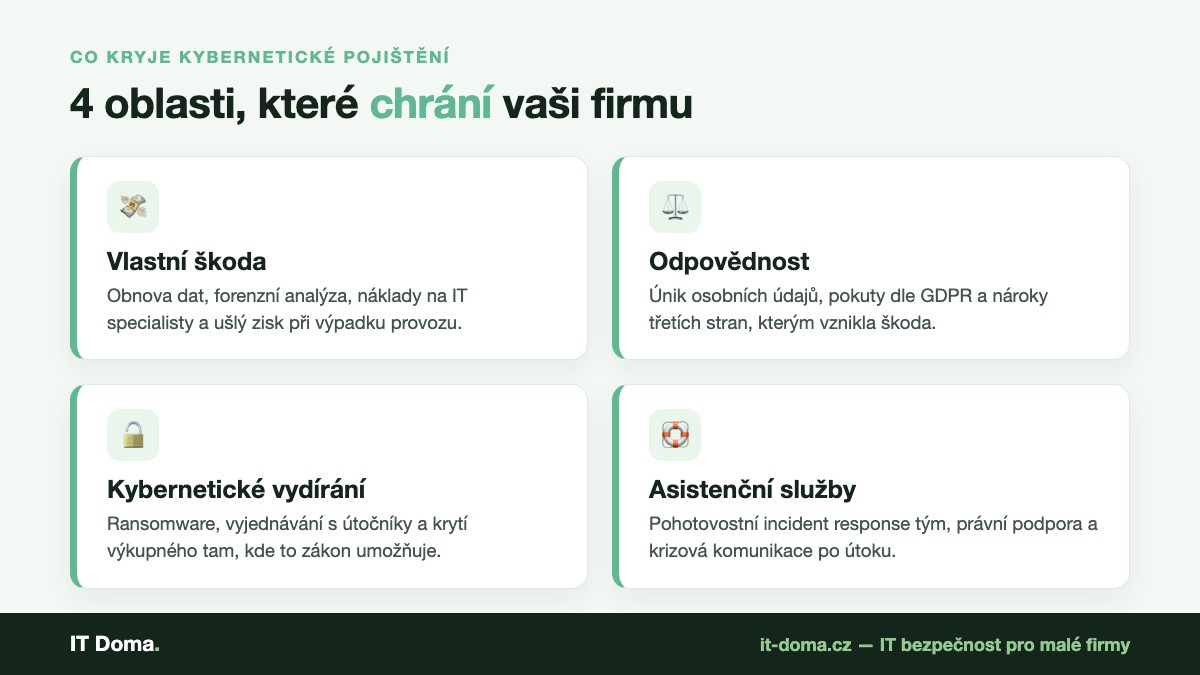 Co kryje kybernetické pojištění pro malé firmy – vlastní škoda, odpovědnost, kybernetické vydírání a asistenční služby