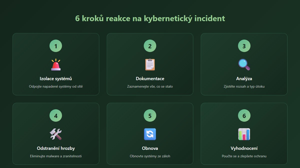 6 kroků reakce na kybernetický incident ve firmě - infografika