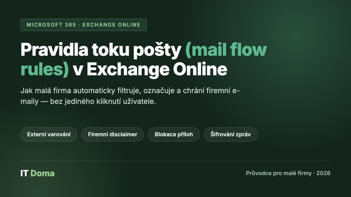 Pravidla toku pošty (mail flow rules) v Exchange Online pro malé firmy 2026