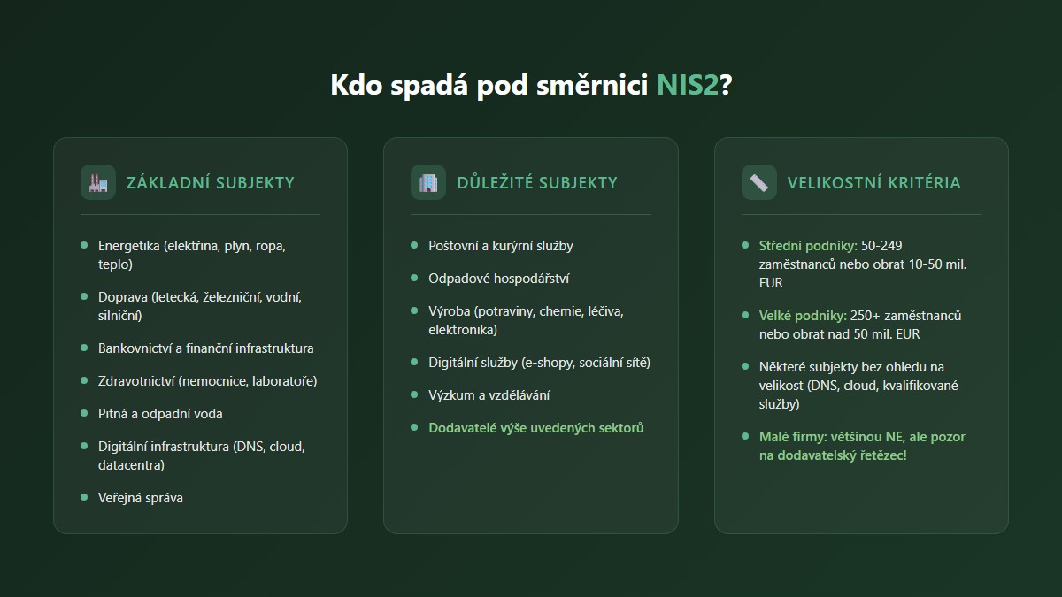 Přehled subjektů spadajících pod směrnici NIS2